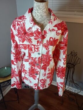 TanJay White Jacket with Red Floral Print